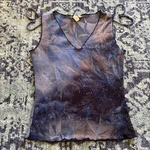 Y2K Ombré Slim Bedazzled Abstract Art to Wear V-Neck RAVE Statement Top- M